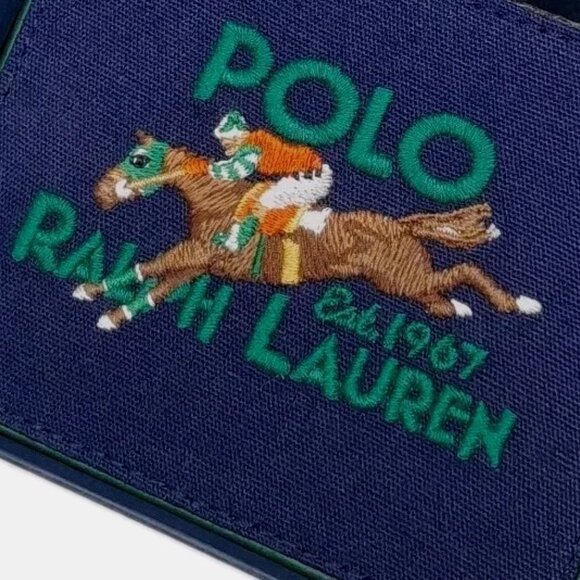 POLO by Ralph Lauren Men's Polo Player Embroidered Card Case Navy & Hunter Green - Picture 4 of 7